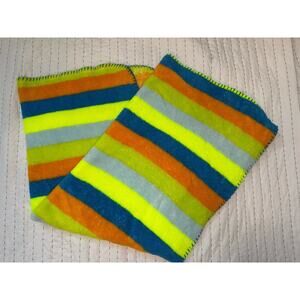 Baby Gear Boy Plush Fleece Stripe Striped Blanket Blue Orange Yellow Green Gray